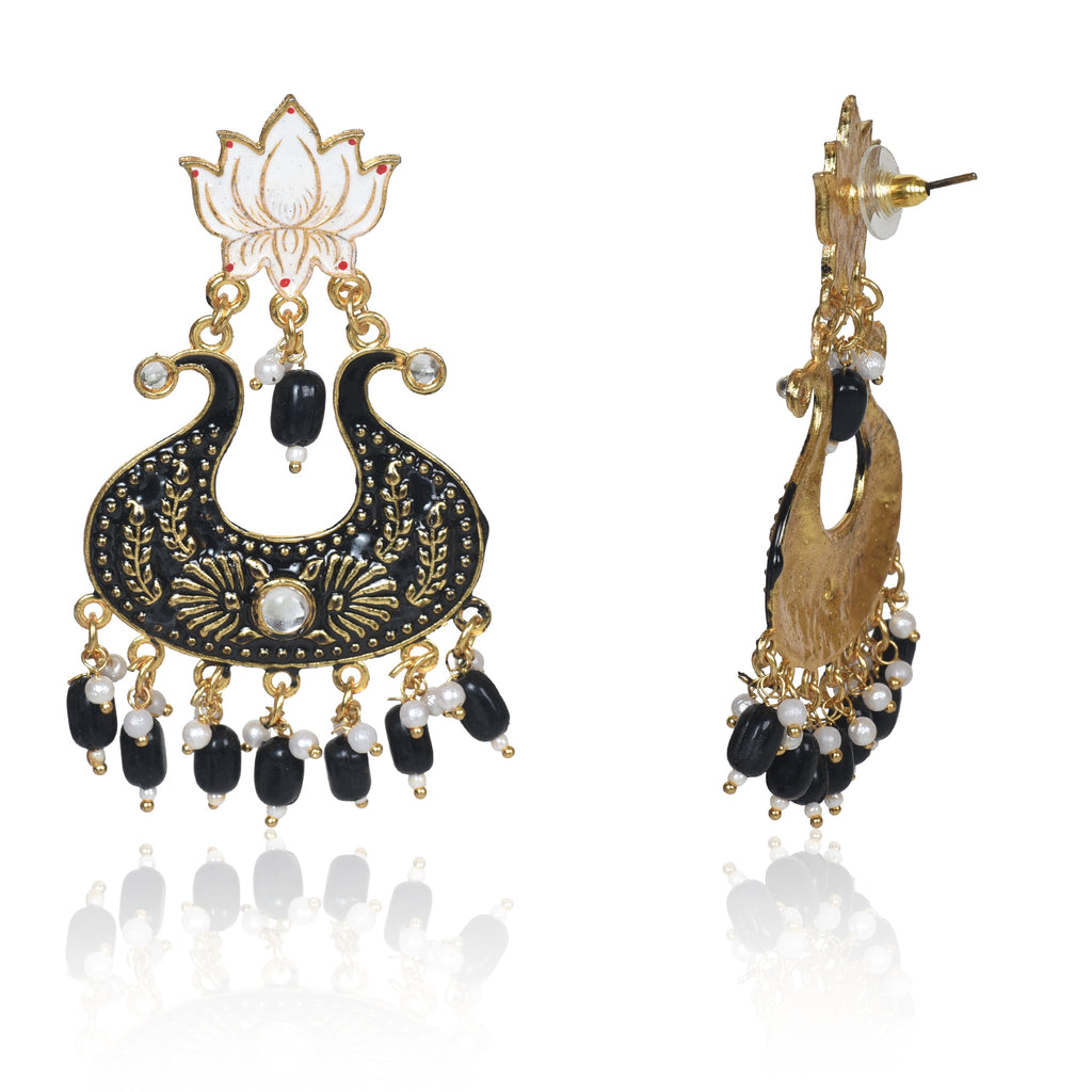 Ethnic Designer Black Floral Brass Jhumka