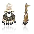 Ethnic Designer Black Floral Brass Jhumka