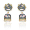 Meenakari Traditional Lotus Engraved Jhumki Earring, Dome Shaped Jhumka Earrings with Pearl Beads for Girls and Women