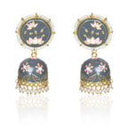 Meenakari Traditional Lotus Engraved Jhumki Earring, Dome Shaped Jhumka Earrings with Pearl Beads for Girls and Women