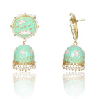 Meenakari Traditional Lotus Engraved Jhumki Earring, Dome Shaped Jhumka Earrings with Pearl Beads for Girls and Women