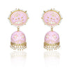 Meenakari Traditional Lotus Engraved Jhumki Earring, Dome Shaped Jhumka Earrings with Pearl Beads for Girls and Women