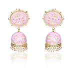 Meenakari Traditional Lotus Engraved Jhumki Earring, Dome Shaped Jhumka Earrings with Pearl Beads for Girls and Women