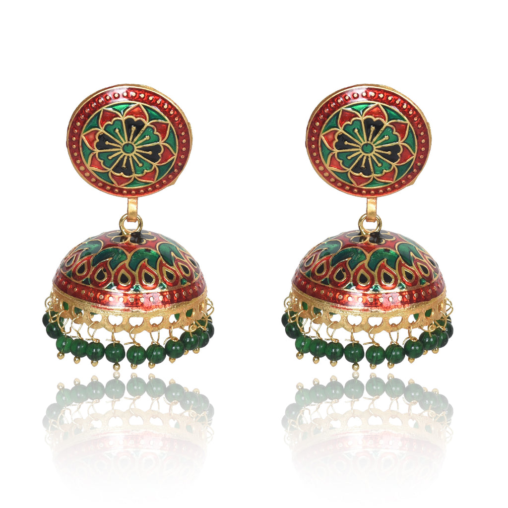 Meenakari Dome Shape Multicolour Lightweight Brass Jhumka for Women & Girls