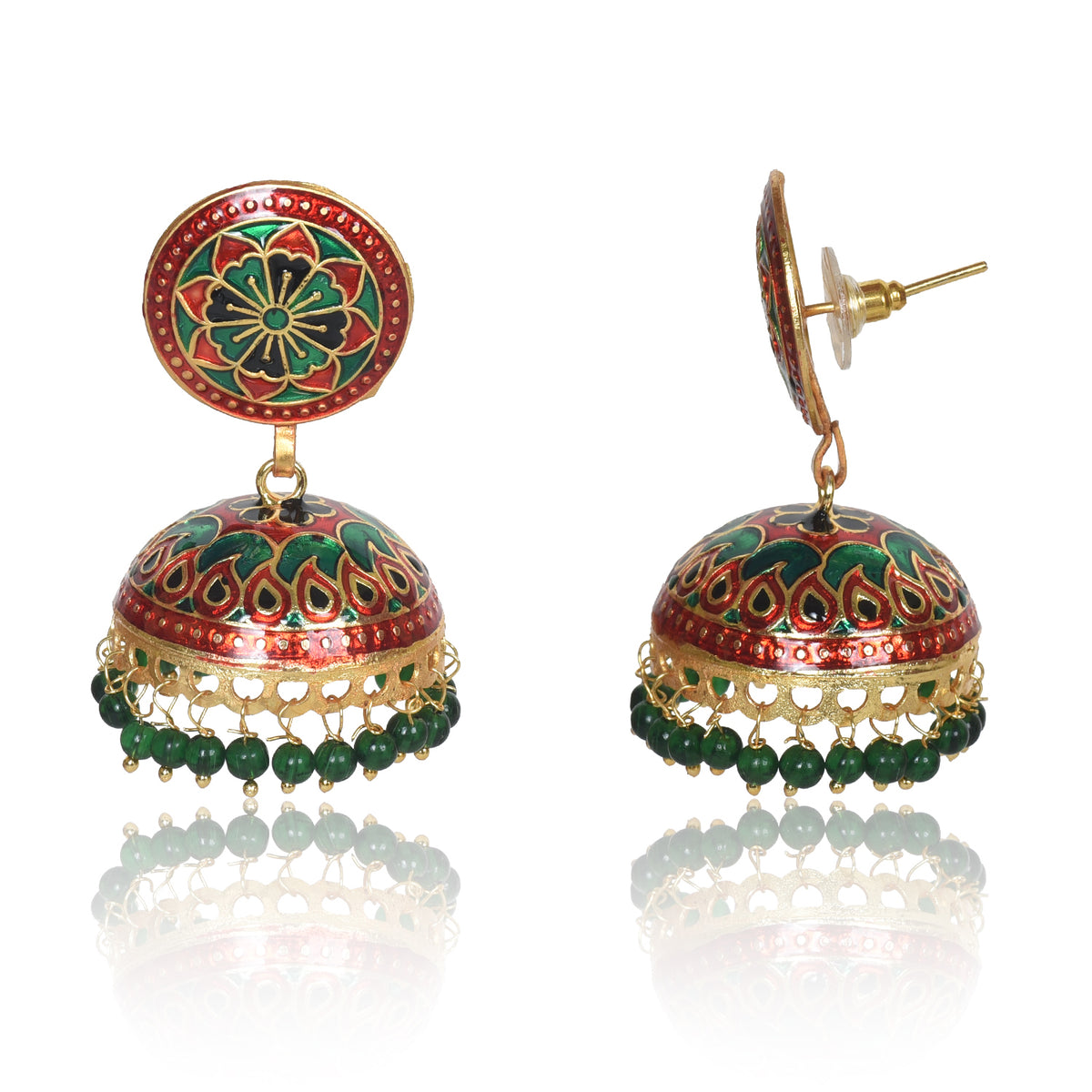 Meenakari Dome Shape Multicolour Lightweight Brass Jhumka for Women & Girls