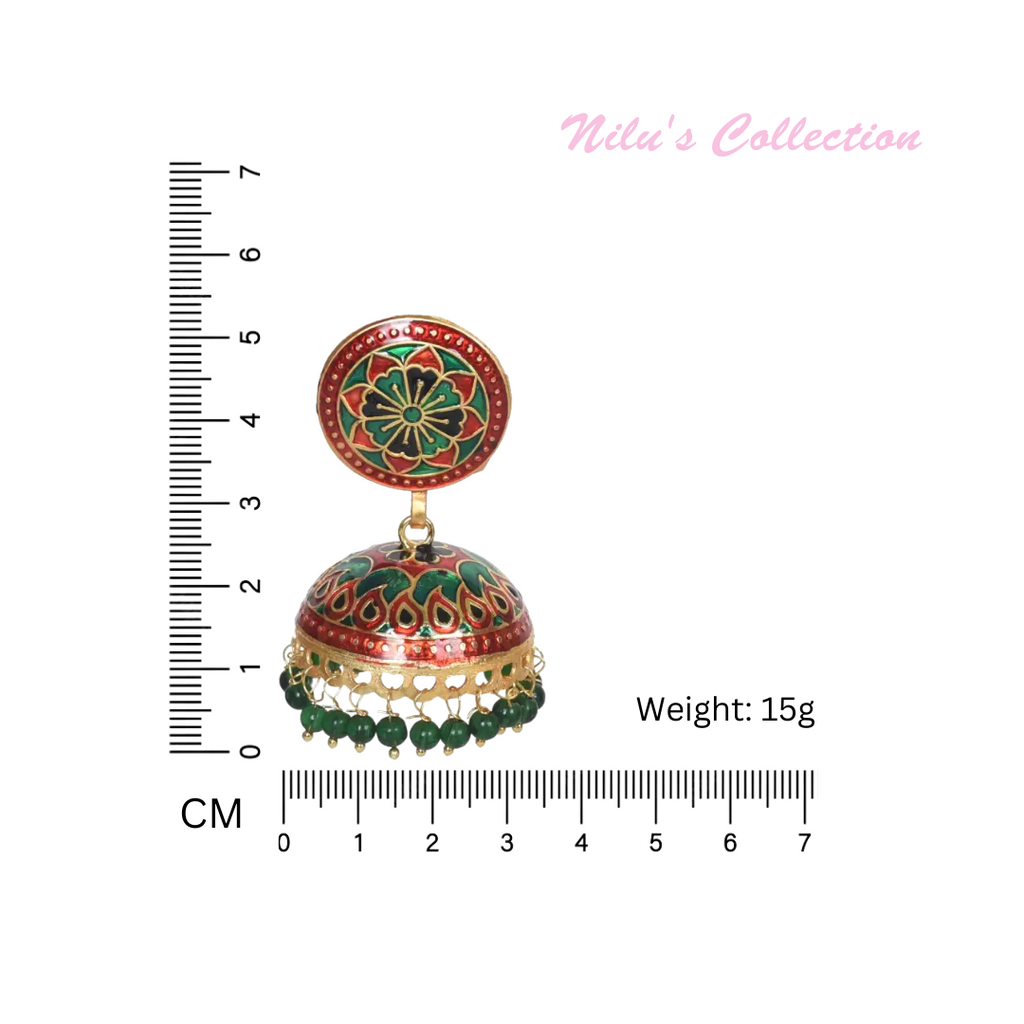Meenakari Dome Shape Multicolour Lightweight Brass Jhumka for Women & Girls