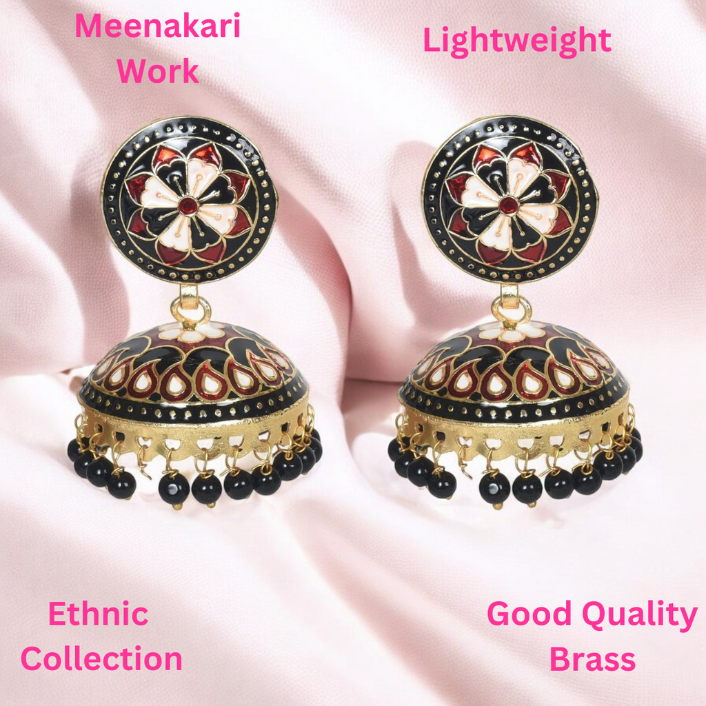 Meenakari Dome Shape Multicolour Lightweight Brass Jhumka for Women & Girls