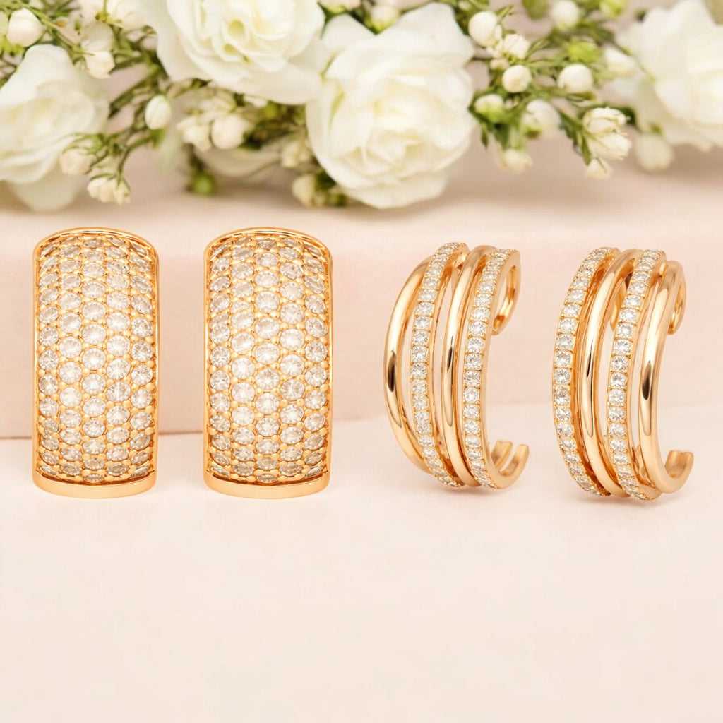 Sparkle Duo Value Set| Rose Gold Plated Stud Earring Set For Women And Girls