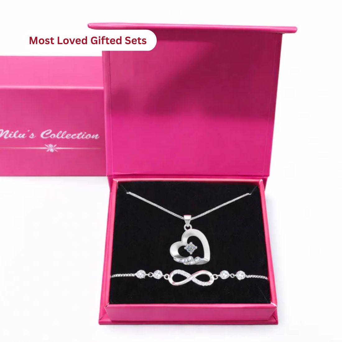 Gift Silver Plated Heart Shape Pendant With Infinity Bracelet For Women And Girls