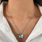 Elegant Silver Plated Butterfly Pendant with Link Chain| CZ Pendant Chain Necklace for Women & Girls (Silver)