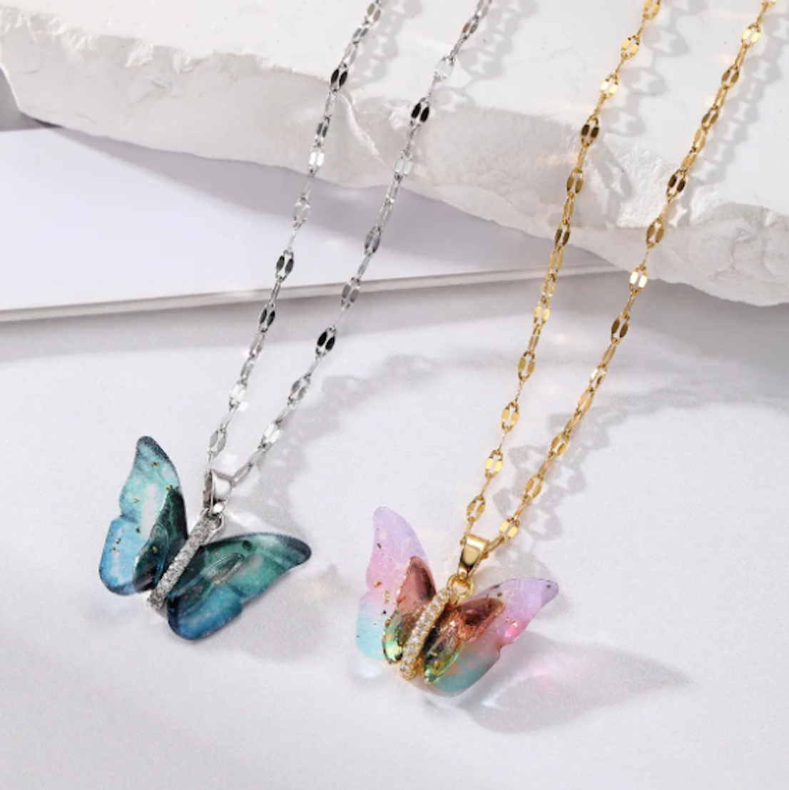 Elegant Silver Plated Butterfly Pendant with Link Chain, Cubic Zircon Pendant Chain Necklace for Women & Girls (Silver)