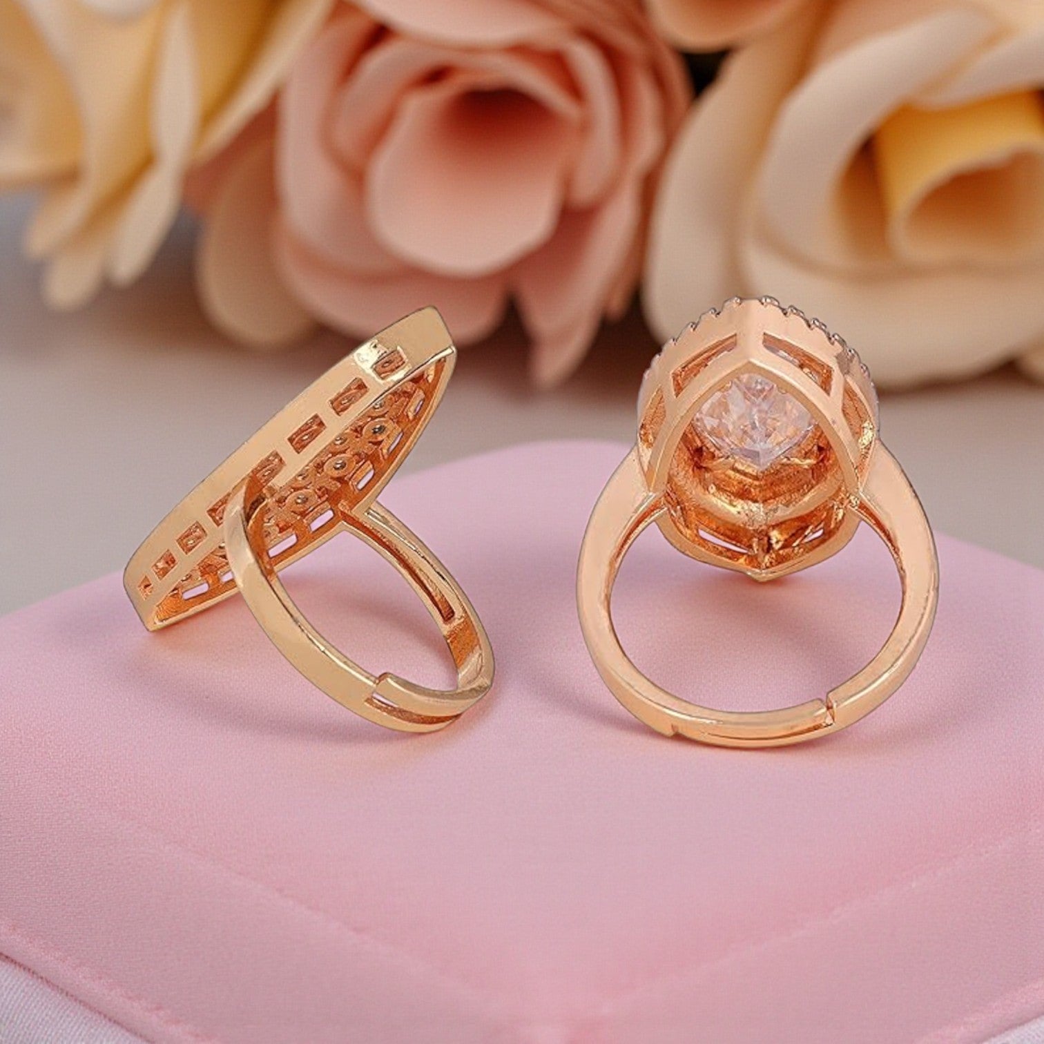 Ring Stacks Value Set| Rose Gold-Plated Rings with Sparkling American Diamond For Women &Girls