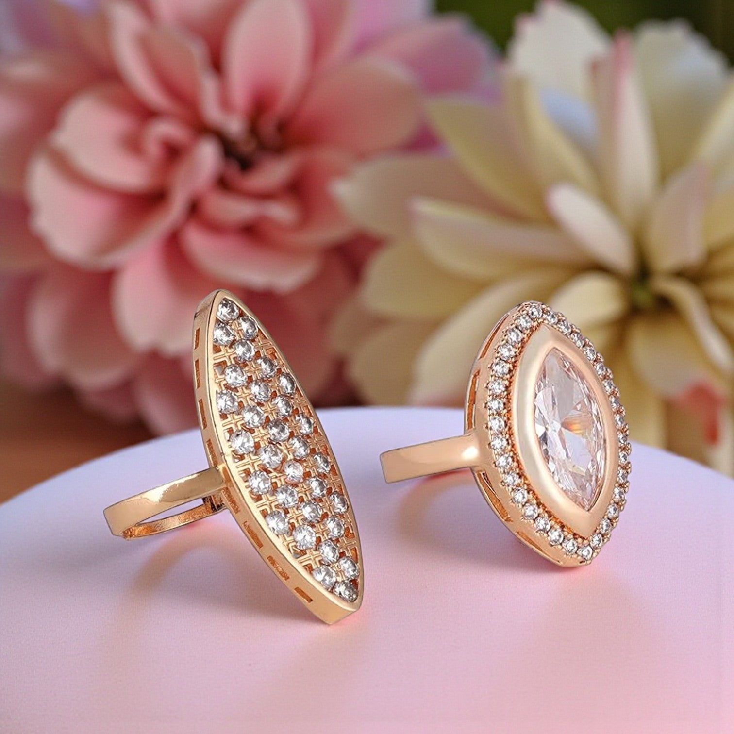 Ring Stacks Value Set| Rose Gold-Plated Rings with Sparkling American Diamond For Women &Girls
