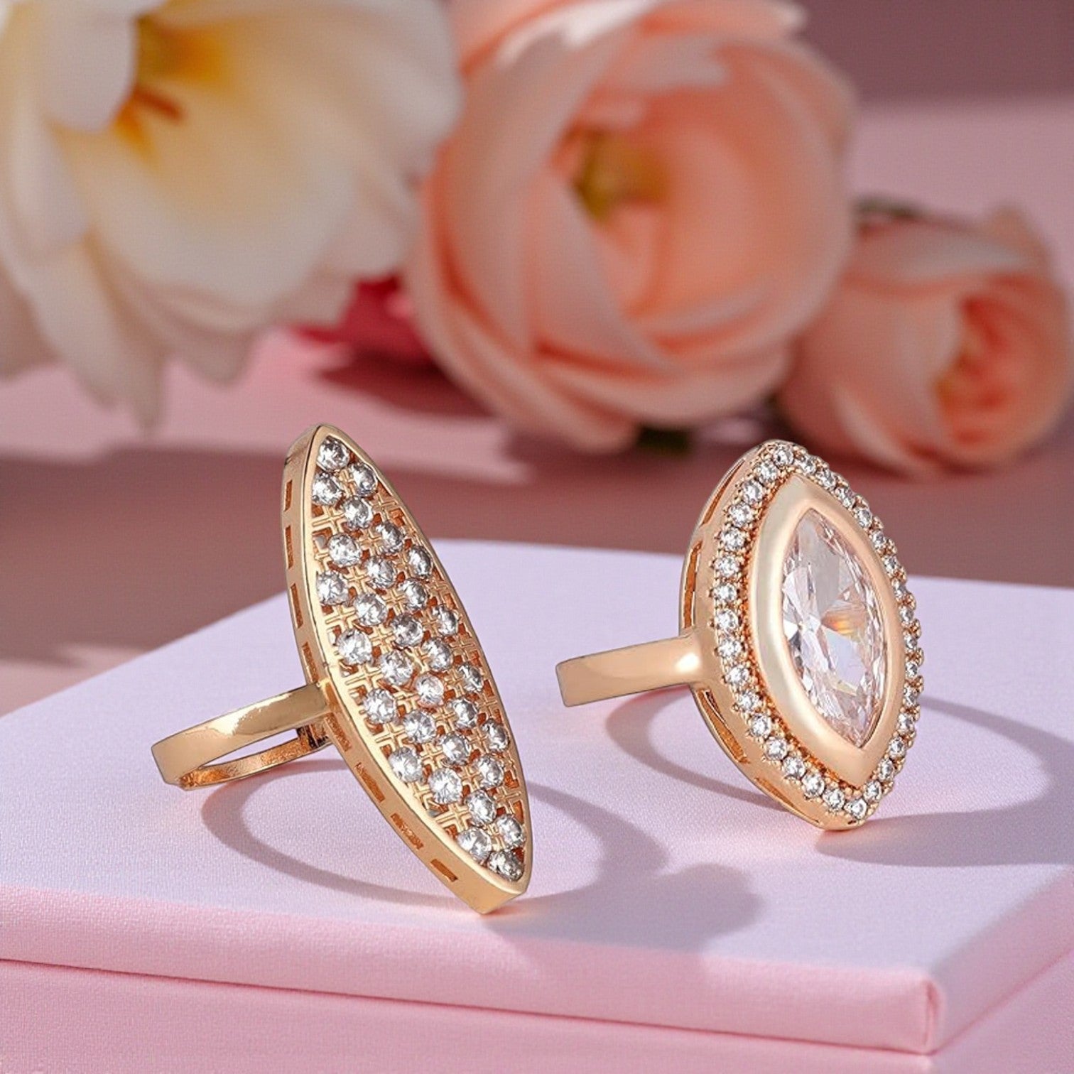 Ring Stacks Value Set| Rose Gold-Plated Rings with Sparkling American Diamond For Women &Girls