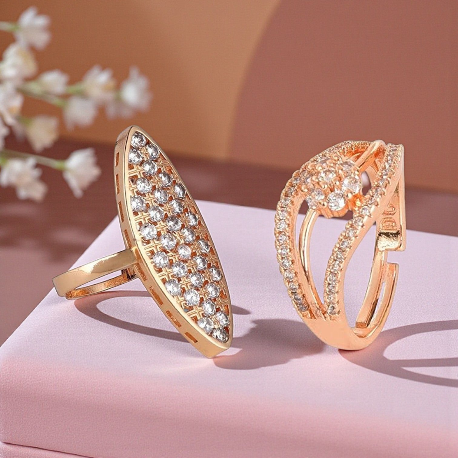 Ring Stacks Value Set | Adjustable Rose Gold Plated Rings With American Diamond  for Women & Girls