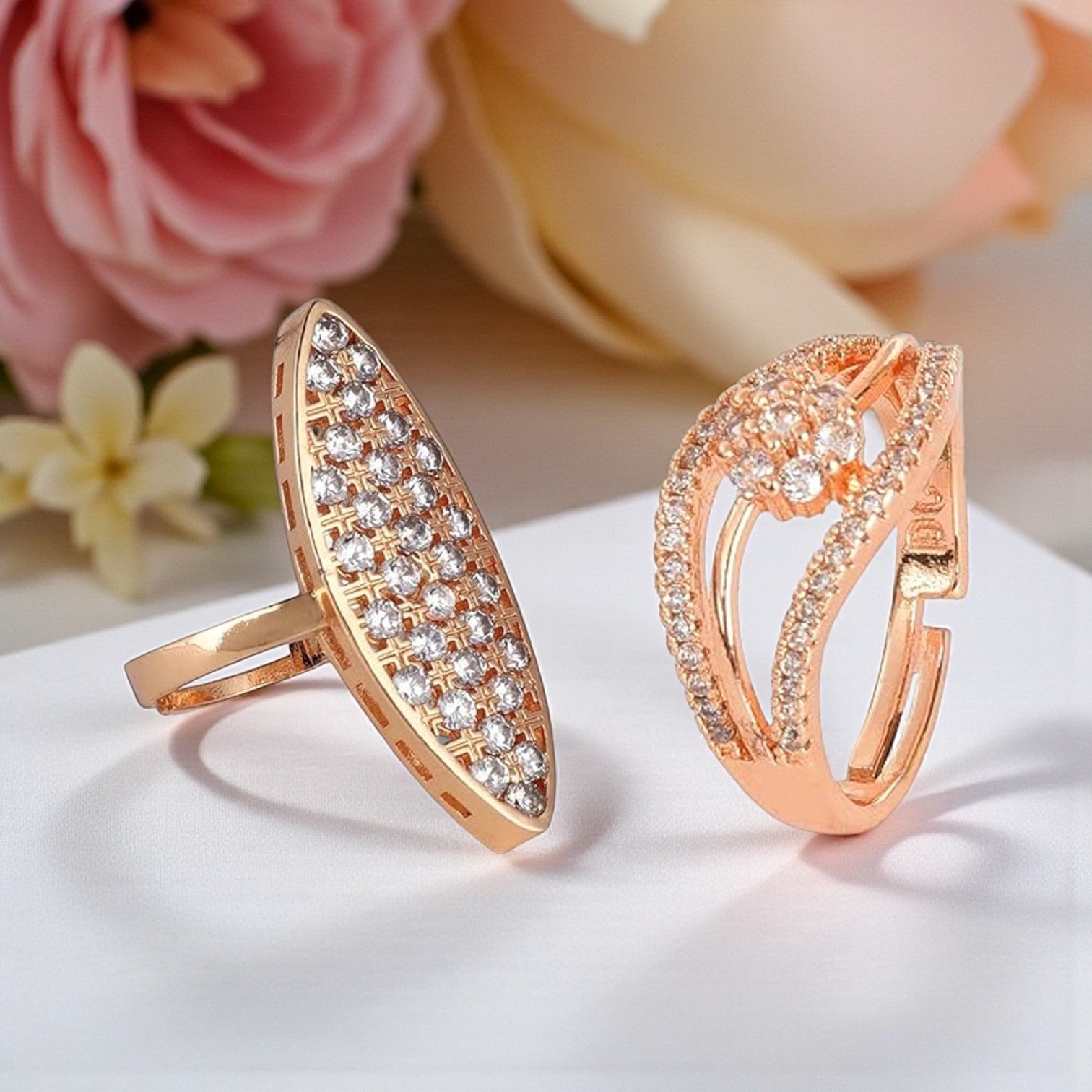 Ring Stacks Value Set | Adjustable Rose Gold Plated Rings With American Diamond  for Women & Girls