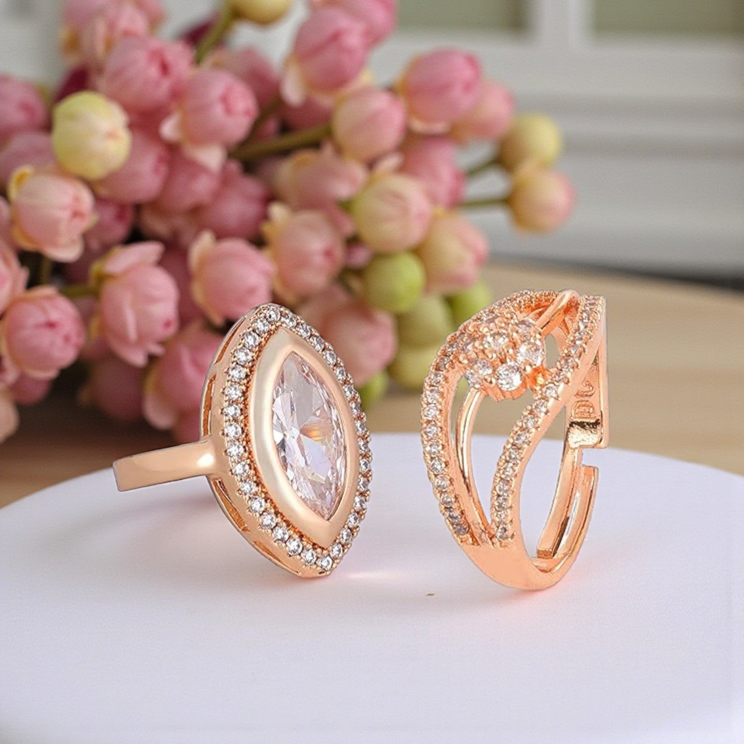 Ring Stacks Value Set | Rose Gold Adjustable Ring With American Diamond for Women & Girls