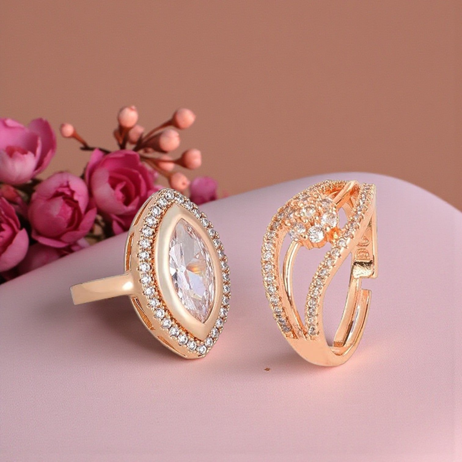 Ring Stacks Value Set | Rose Gold Adjustable Ring With American Diamond for Women & Girls