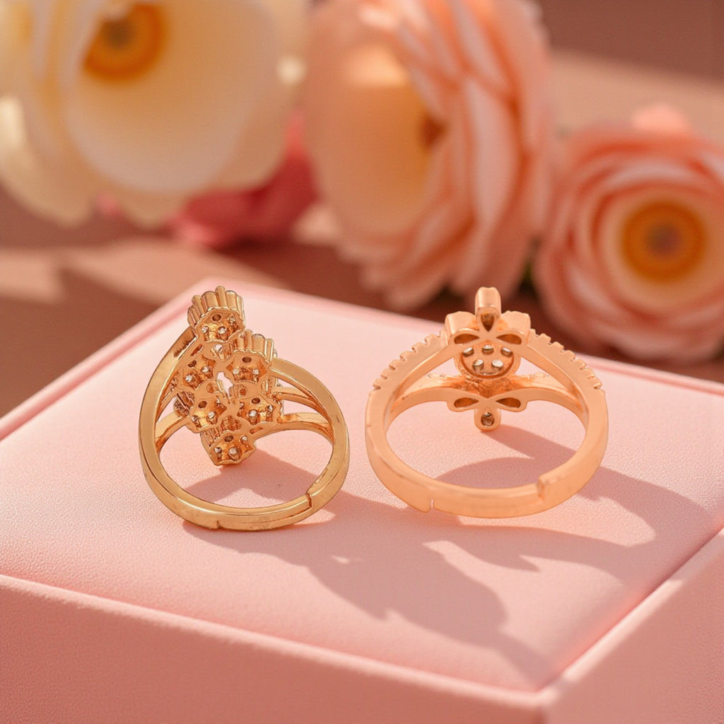 Ring Stacks Value Set| Rose Gold Plated Adjustable Ring With American Diamond For Women & Girls