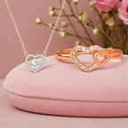 Foever Love Value Set| Rose Gold Plated Heart Pendant and Ring With American Diamond for Women & Girls