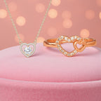 Foever Love Value Set| Rose Gold Plated Heart Pendant and Ring With American Diamond for Women & Girls