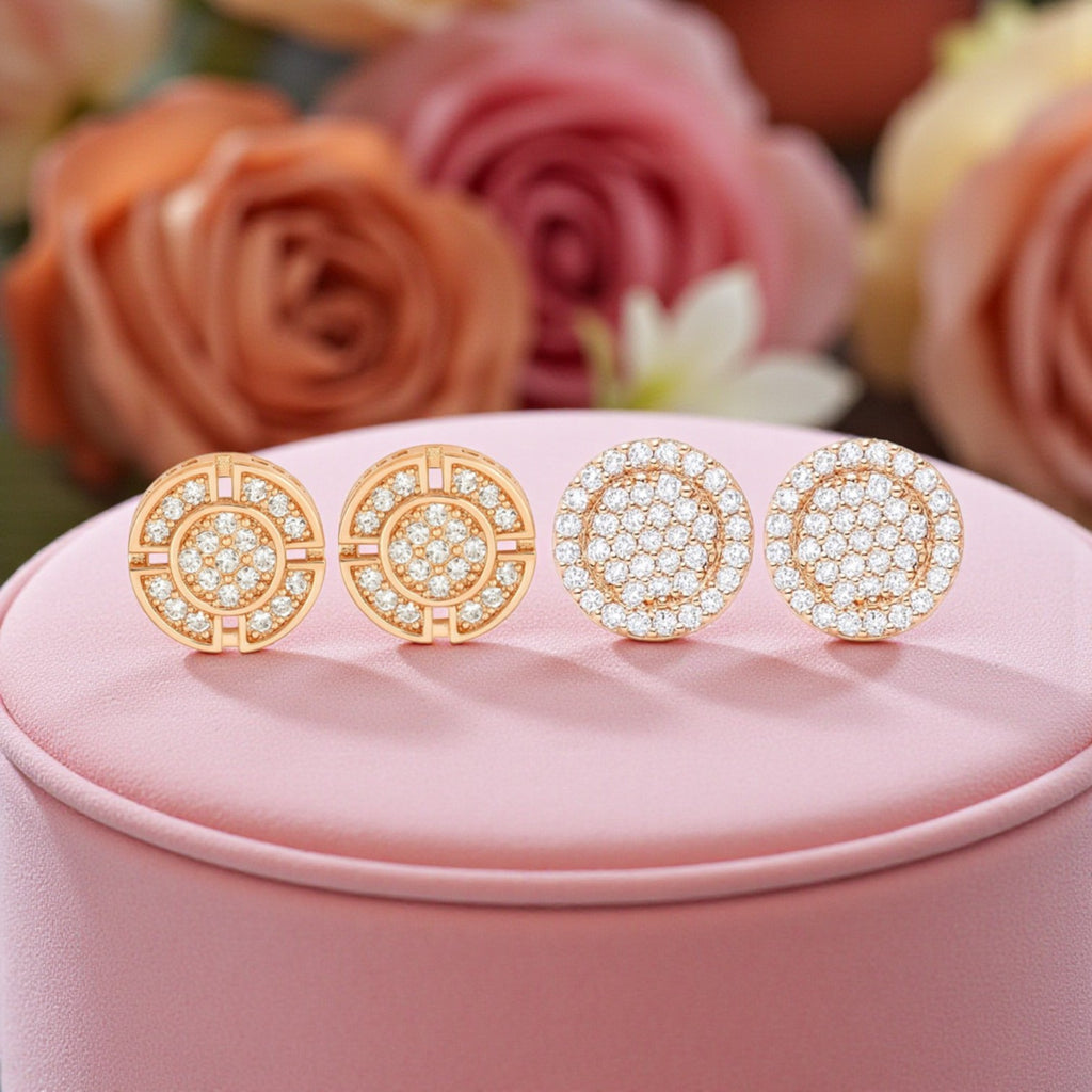 Rose Gold Circular Stud Earrings Set