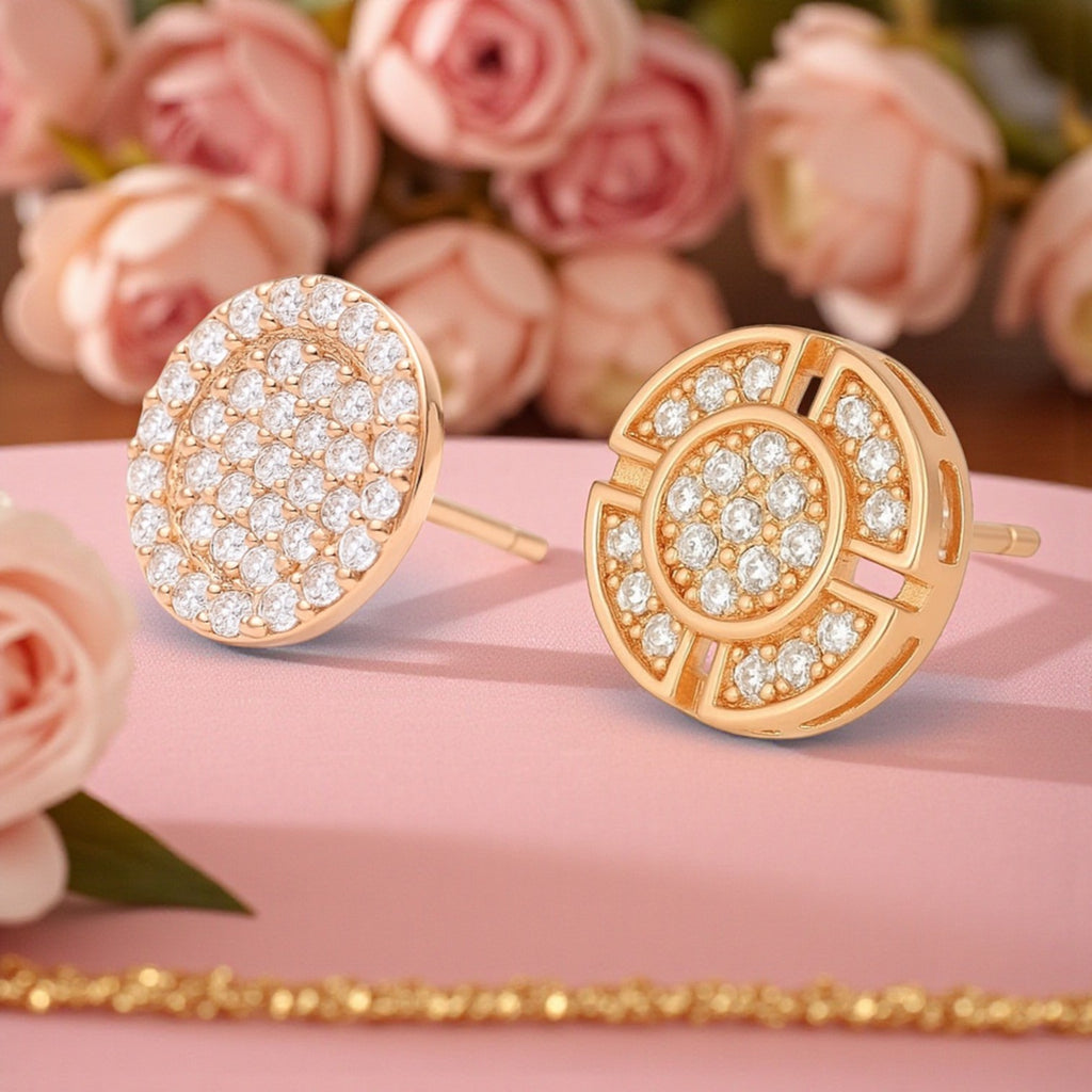Rose Gold Circular Stud Earrings Set
