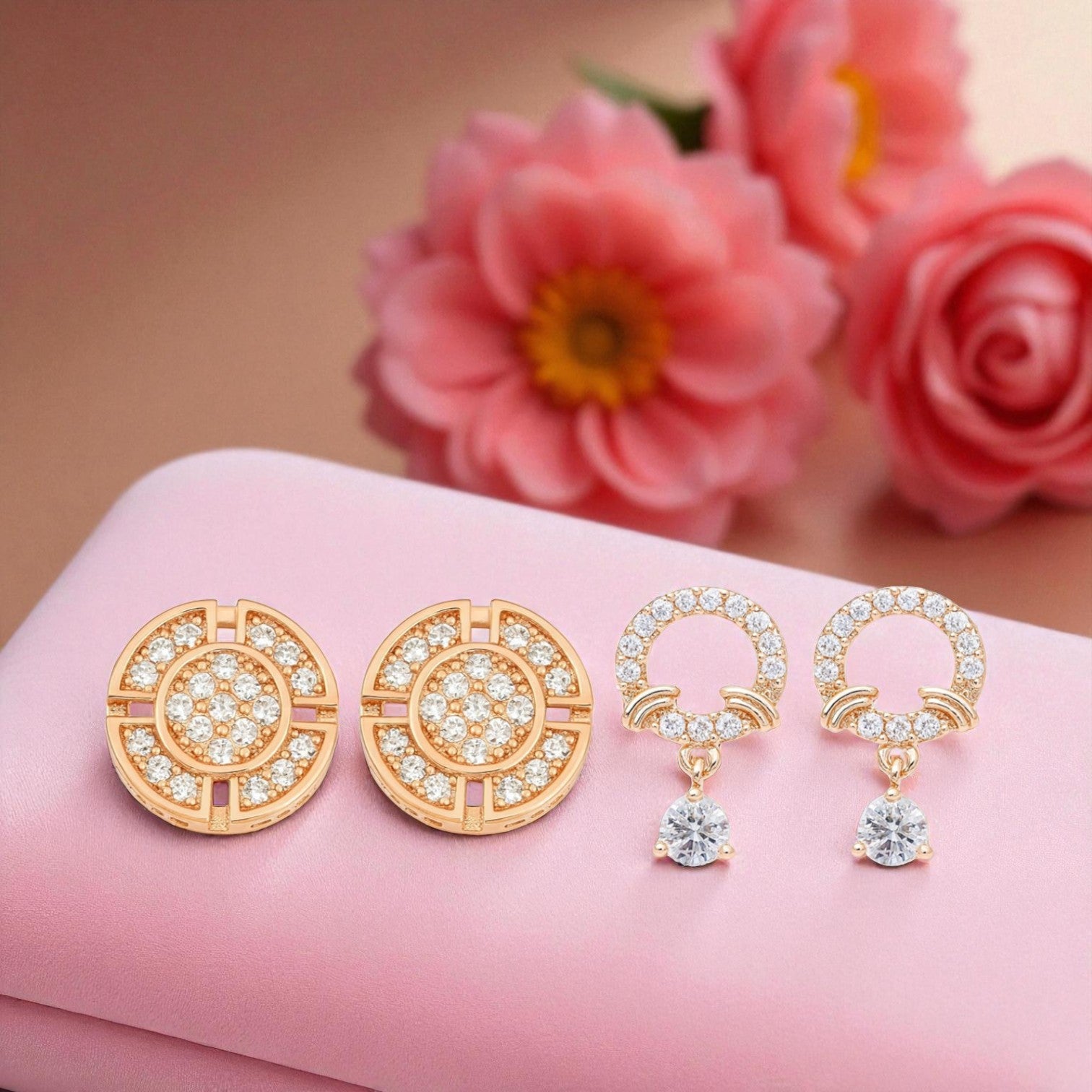 Gentle Glow Value Set| Rose Gold Plated Earrings With American Diamond For Women & Girls