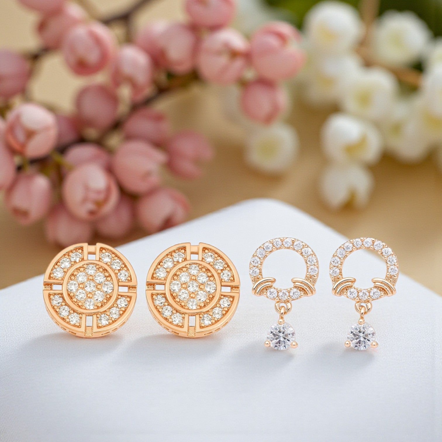 Gentle Glow Value Set| Rose Gold Plated Earrings With American Diamond For Women & Girls