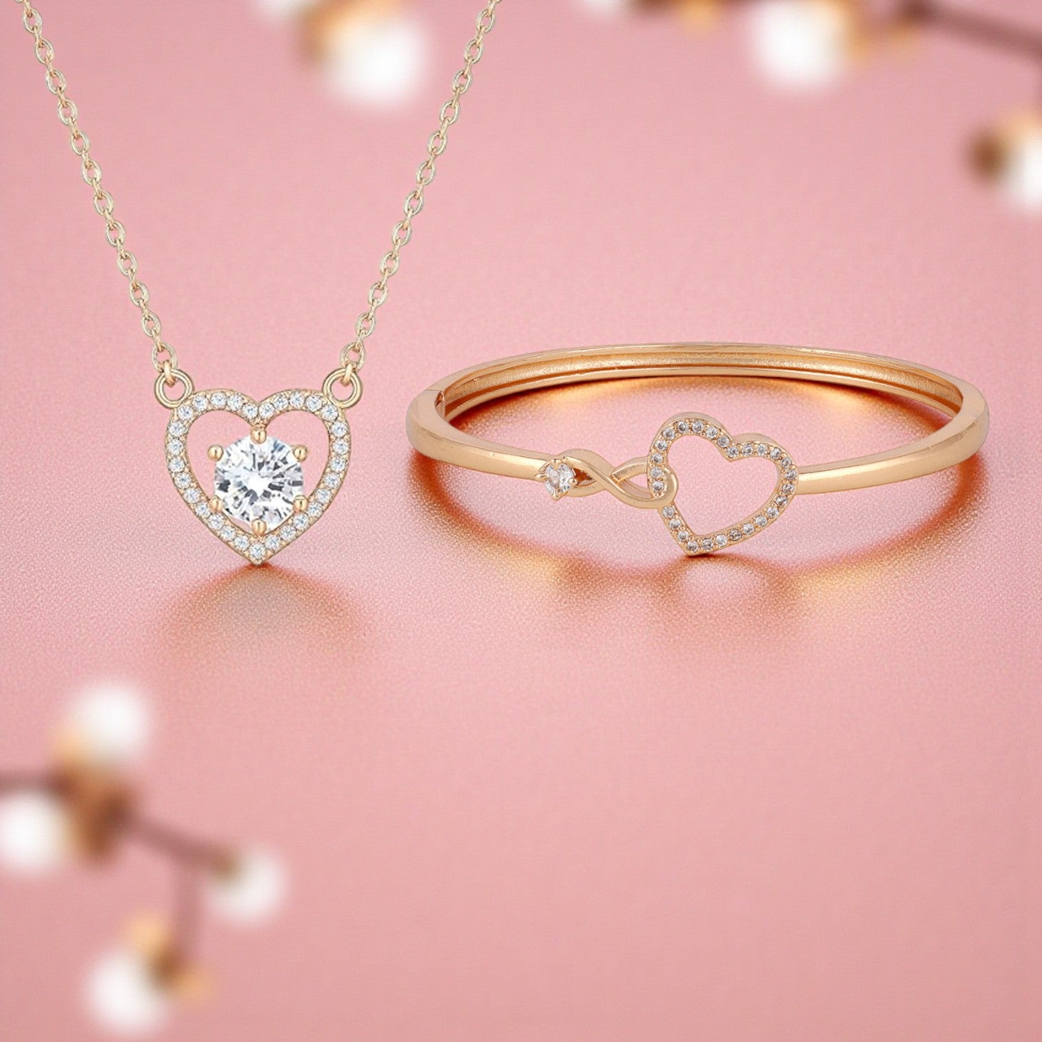 Harmony Hues Value Set | Rose Gold Plated Heart Necklace and Kada Bracelet for Women & Girls