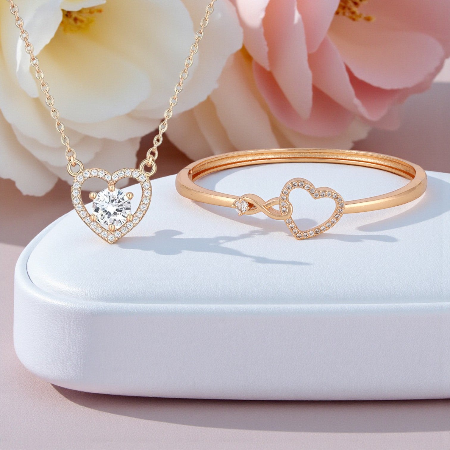 Harmony Hues Value Set | Rose Gold Plated Heart Necklace and Kada Bracelet for Women & Girls