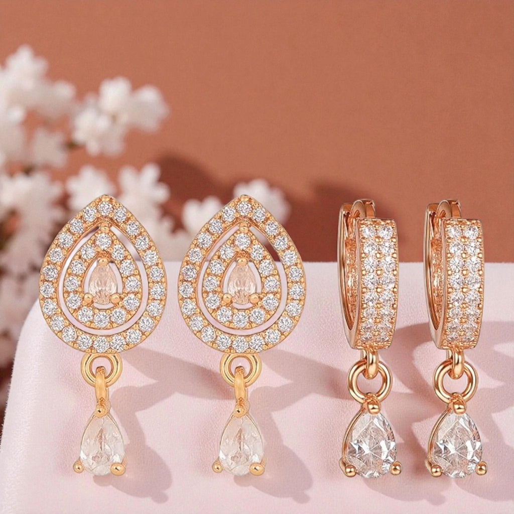 Gentle Glow Set| Rose Gold AD Stone Drop Earrings For Women & Girls