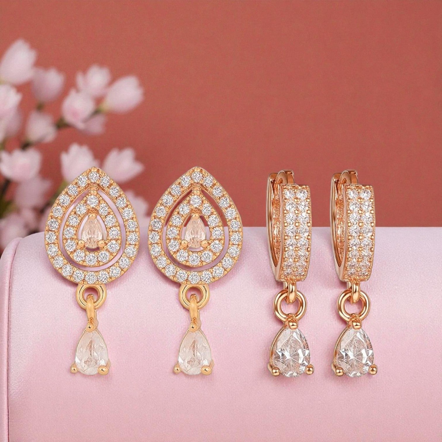 Gentle Glow Set| Rose Gold AD Stone Drop Earrings For Women & Girls