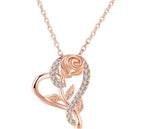 Stylish Rose gold plated CZ heart pendant with chain, Love Shaped necklace with Rose Design, Gift for her (Rose Gold)