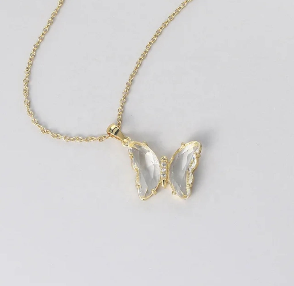 Elegant Gold Plated Butterfly Necklace for Women and Girls, Trendy Butterfly Jewelry (White)