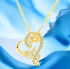 Stylish Gold Plated CZ Chain Pendent Set for Women, Heart Shaped Pendant with Rose Design (Gold)