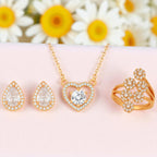 Harmony Hues Value Set Rose Gold Plated American Diamond Jewellery Set for Girls| Earrings, Pendant and Ring