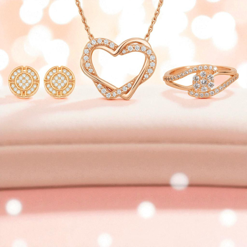 Harmony Hues Value Set| Rose Gold Jewellery Set  Elegant Necklace, Earrings & Ring for Women & Girls