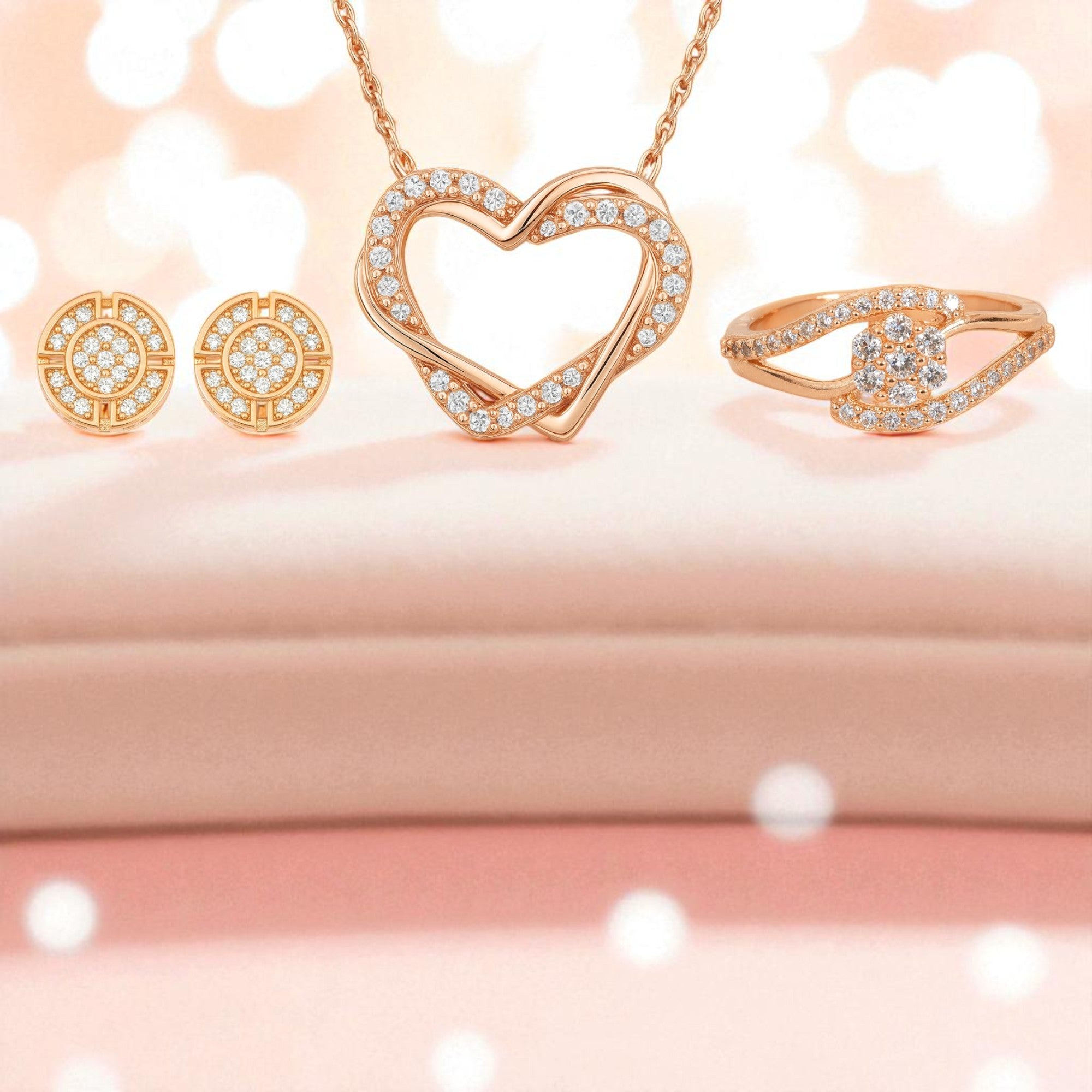 Harmony Hues Value Set| Rose Gold Jewellery Set  Elegant Necklace, Earrings & Ring for Women & Girls