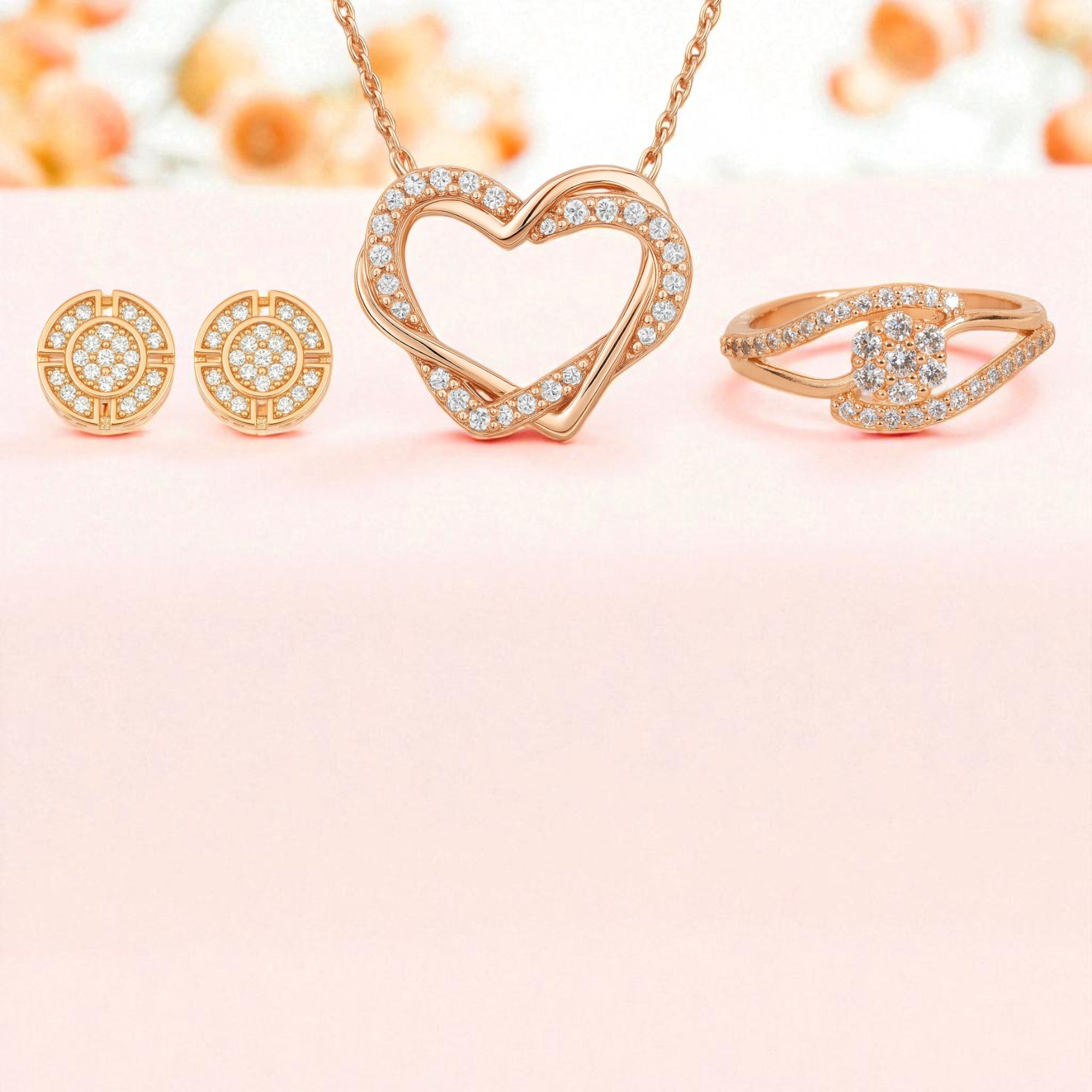 Harmony Hues Value Set| Rose Gold Jewellery Set  Elegant Necklace, Earrings & Ring for Women & Girls