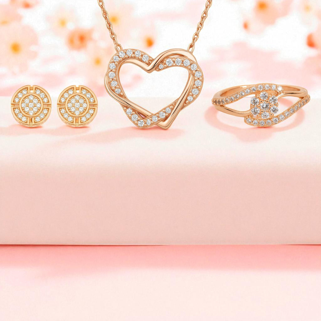 Harmony Hues Value Set| Rose Gold Jewellery Set  Elegant Necklace, Earrings & Ring for Women & Girls