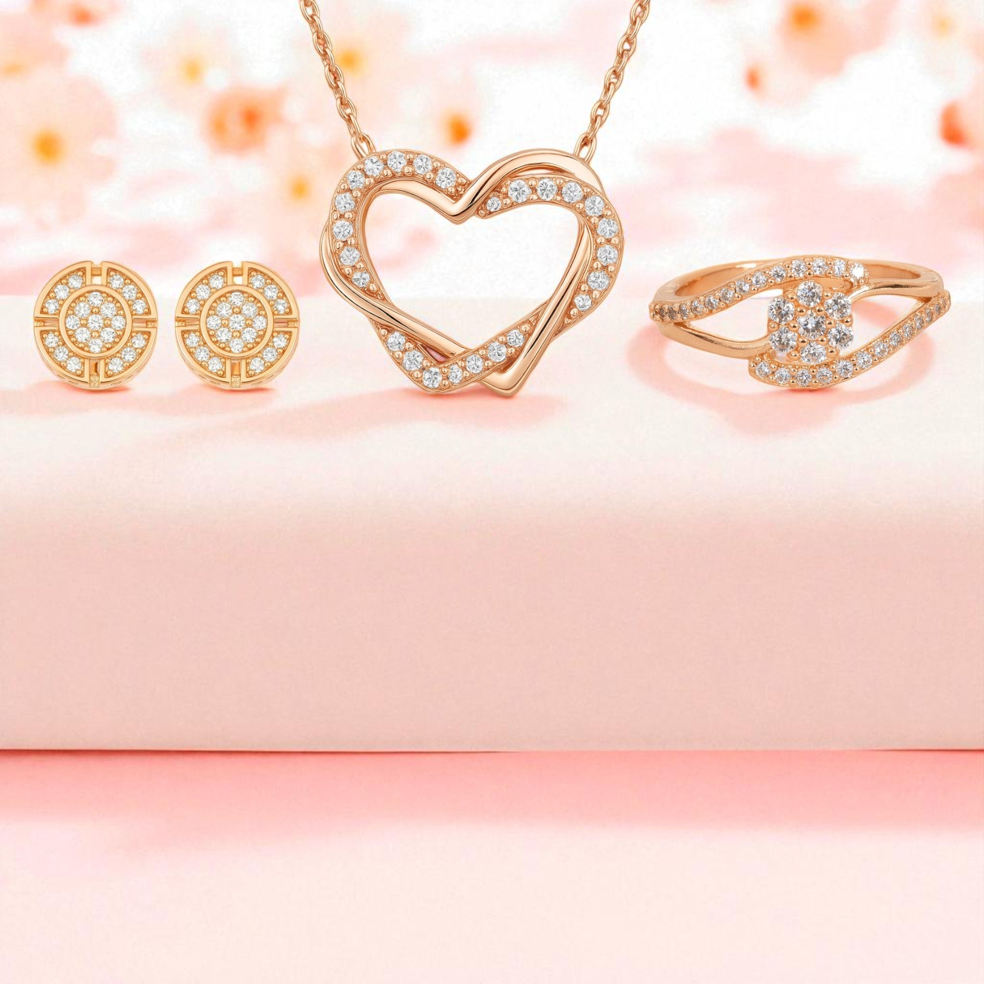 Harmony Hues Value Set| Rose Gold Jewellery Set  Elegant Necklace, Earrings & Ring for Women & Girls