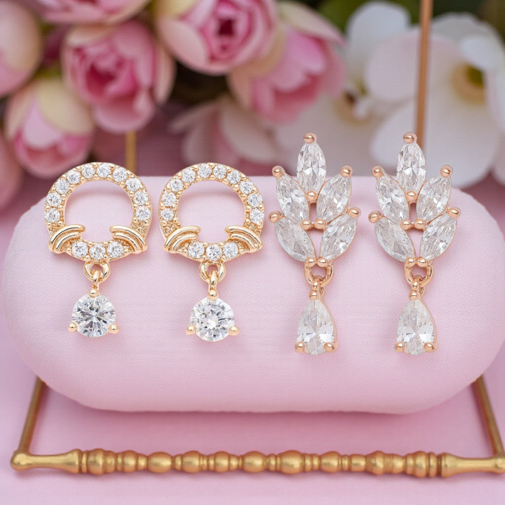 Rose Gold Plated Comb Earrings With American Diamond