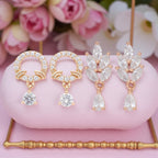 Rose Gold Plated Comb Earrings With American Diamond