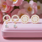 Gentle Glow Value Set| Rose Gold Plated Stud & Drop Earrings With American Diamond For Women & Girls