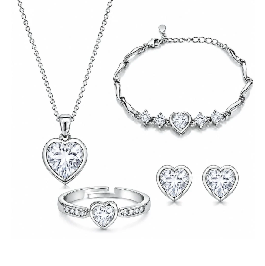 Rose Gold Heart Jewelry Set