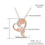 Stylish Rose gold plated CZ heart pendant with chain, Love Shaped necklace with Rose Design, Gift for her (Rose Gold)