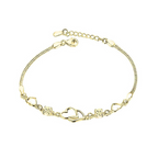 Double Heart Shape Gold Plated CZ Crystal Bracelet, Gift for Loved One, Valentine's Day Gift