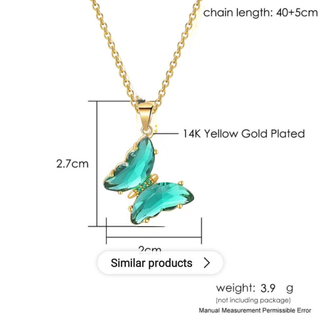 Elegant Gold Plated Butterfly Necklace for Women and Girls, Trendy Butterfly Jewelry (Green)