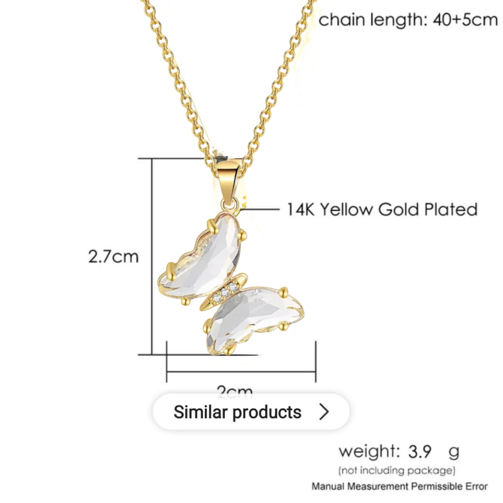 Elegant Gold Plated Butterfly Necklace for Women and Girls, Trendy Butterfly Jewelry (White)